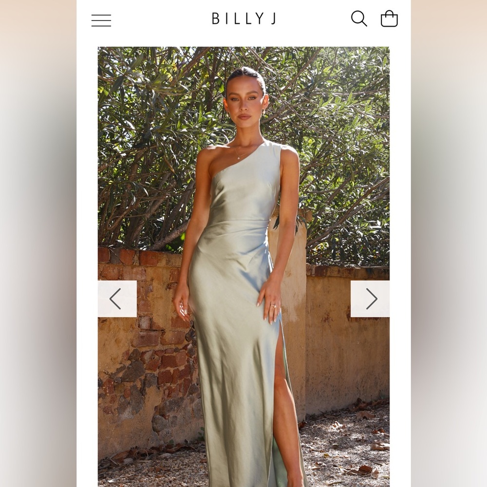 Billy J One-Shoulder Satin Evening Dress in Pale Sage